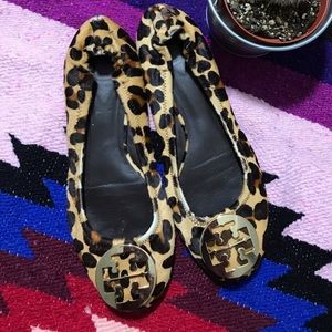 Tory Burch Cheetah ballet flats, textured.
